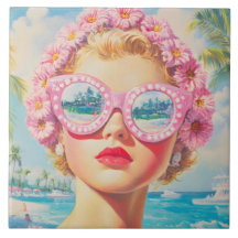 Retro Beach Girl mit Blumenbrille