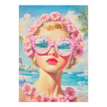 Retro Beach Girl mit Blumenbrille