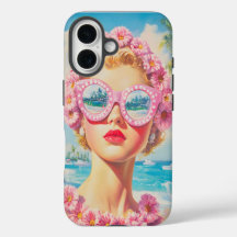 Retro Beach Girl mit Blumenbrille