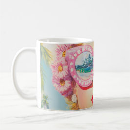 Retro Beach Girl mit Blumenbrille Kaffeetasse