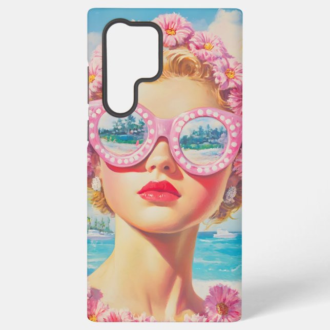 Retro Beach Girl mit Blumenbrille Samsung Galaxy Hülle (Rückseite)