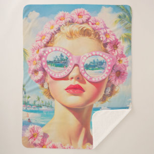 Retro Beach Girl mit Blumenbrille Sherpadecke