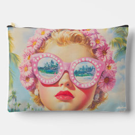 Retro Beach Girl mit Blumenbrille Zubehörtasche
