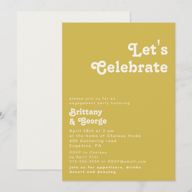 Retro Beach | Gold Let's Celebrate Invitation Einladung (Vorne/Hinten)