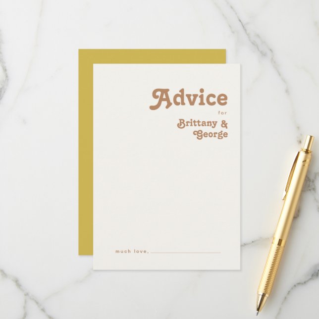 Retro Beach | Gold Wedding Advice Card Hinweiskarte (Vorderseite/Rückseite Beispiel)