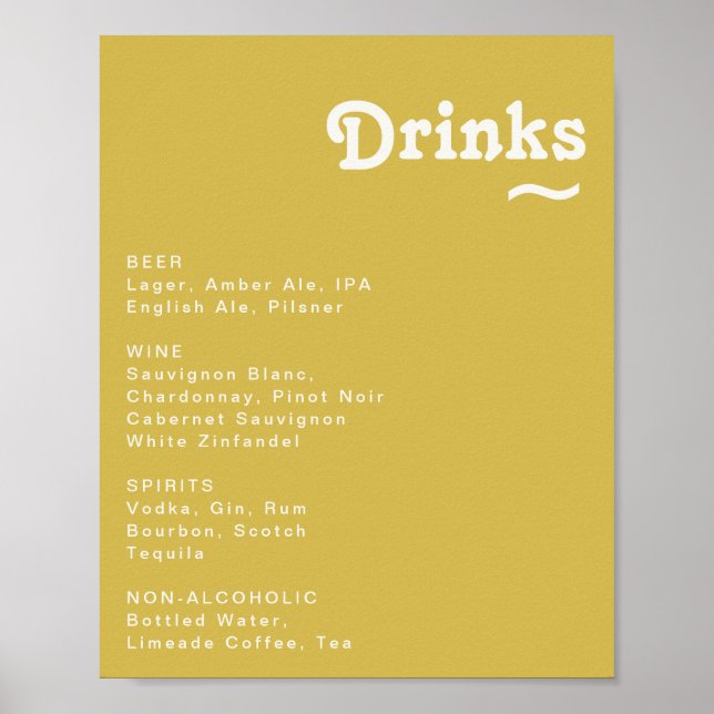 Retro Beach | Gold Wedding Drinks Menu Sign Poster (Vorne)