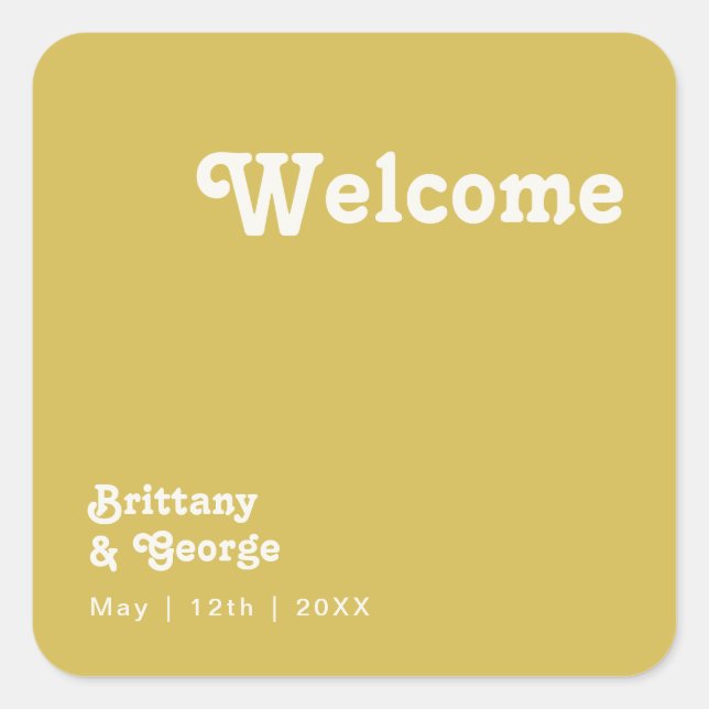 Retro Beach | Gold Wedding Welcome Square Sticker (Vorderseite)