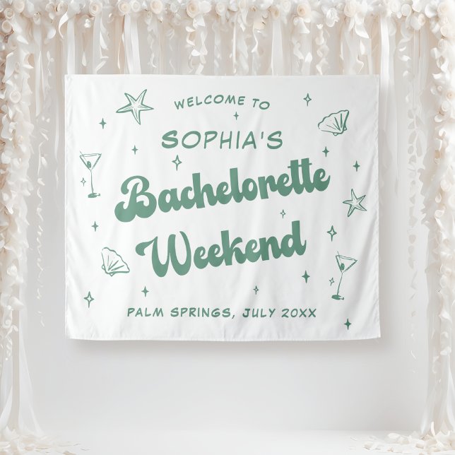 Retro Beach Green Bachelorette Wandteppich (Von Creator hochgeladen)