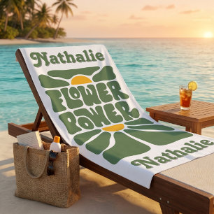 Retro Beach Handtuch mit Namen - Personalisiertes 