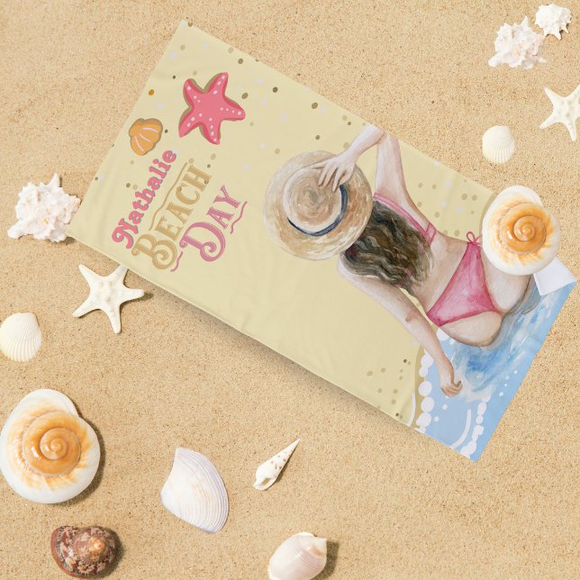 Retro Beach Handtuch mit Namen - Personalisiertes  (Personalized Retro Beach Towel | Floral Name Gift 🌺✨)