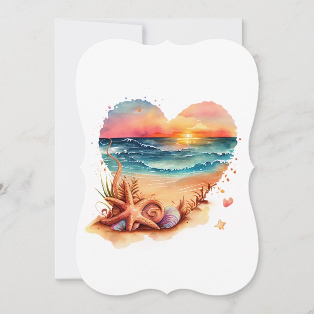 Retro Beach Heart Watercolor Mitteilungskarte (Vorderseite)