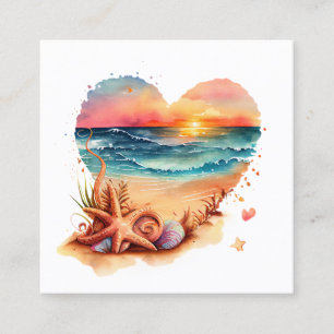 Retro Beach Heart Watercolor Quadratische Visitenkarte