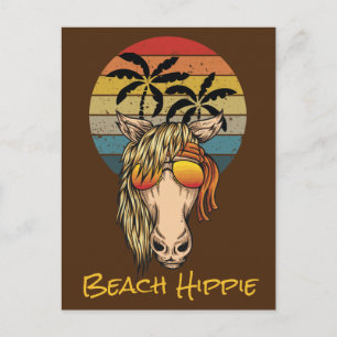 Retro Beach Hippie Pferd, das Sonnenuntergang auf Postkarte