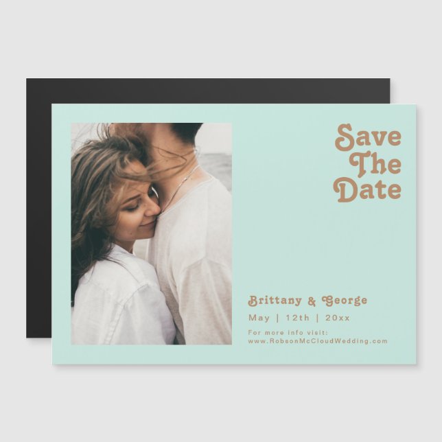 Retro Beach | Horizontales Aqua Save the Date Magneteinladung (Vorne/Hinten)