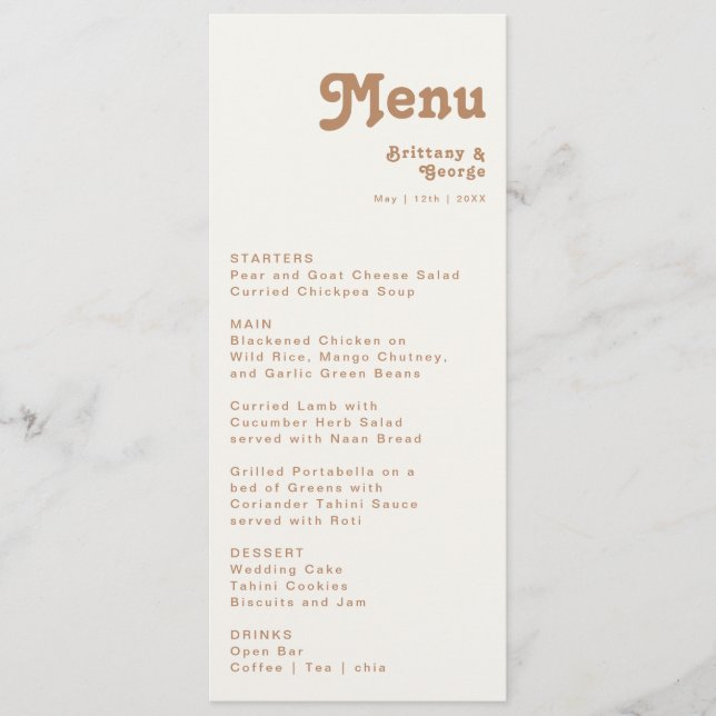 Retro Beach | Ivory Wedding Dinner Menu Menükarte (Vorderseite)
