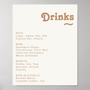 Retro Beach   Ivory Wedding Drinks Menu Sign Poster