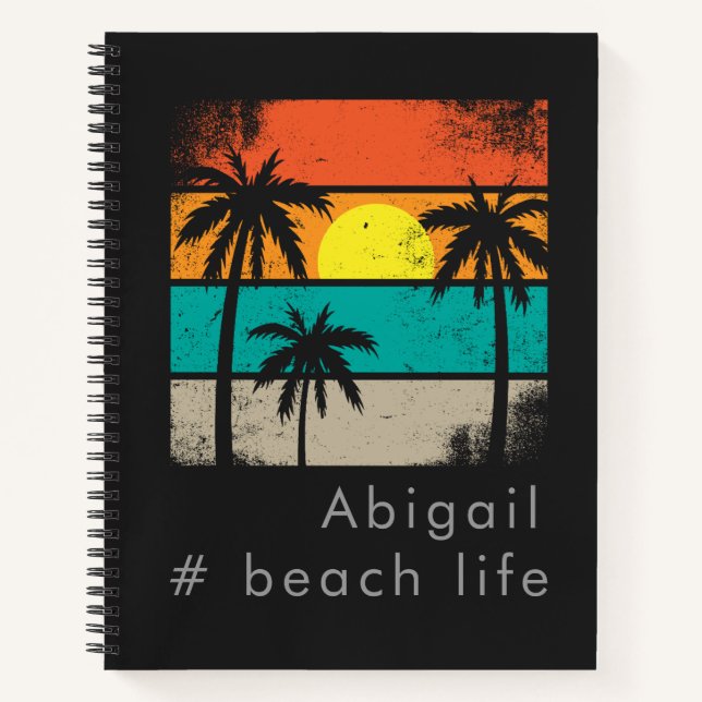 Retro Beach Life, Black Silhouette Notizbuch (Vorderseite)