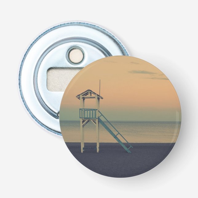 Retro Beach Lifeguard Tower Sunset Flaschenöffner (Vorderseite)
