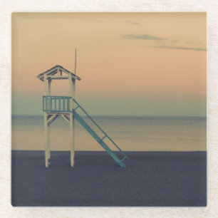 Retro Beach Lifeguard Tower Sunset Glasuntersetzer