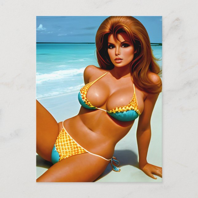 Retro Beach Model Fantasy Art Postcard Postkarte (Vorderseite)