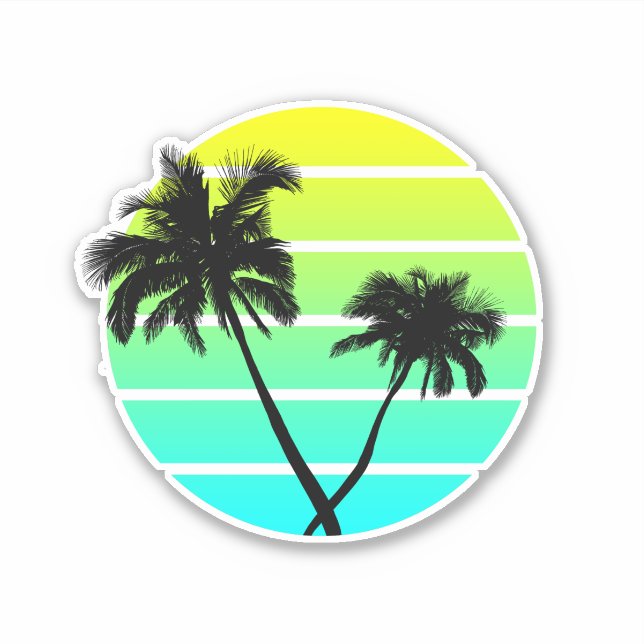 Retro Beach Palm Trees Aufkleber (Vorderseite)