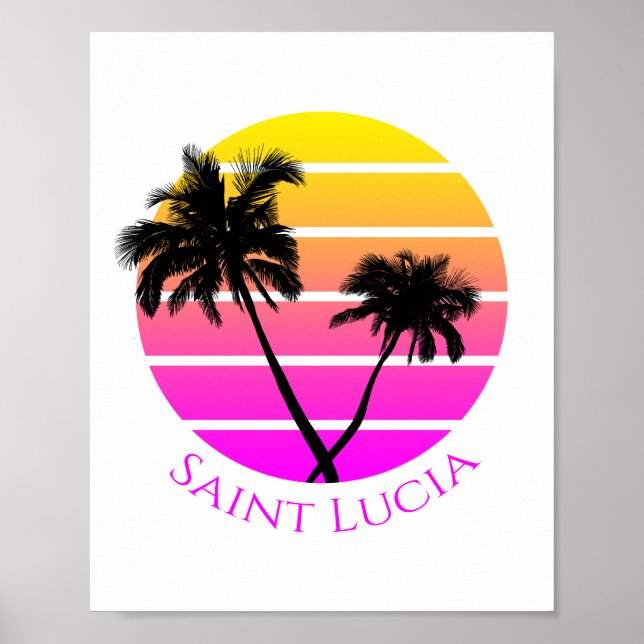 Retro Beach Palm Trees Saint Lucia Poster (Vorne)