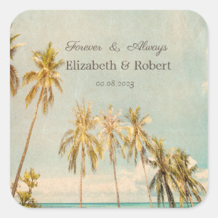 Retro Beach Palms Quadratischer Aufkleber