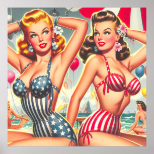 Retro Beach Party Buttone Poster