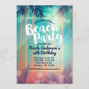 Retro BEACH PARTY Sonnige Palmen Bäume Sommer Gebu Einladung