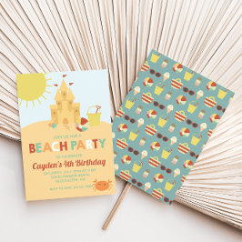 Retro Beach Party Summer Sand Burg Geburtstag Einladung