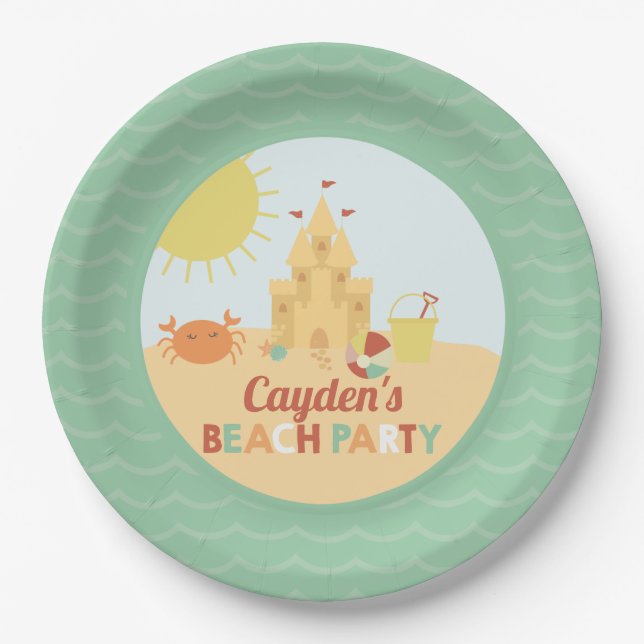 Retro Beach Party Summer Sand Burg Geburtstag Pappteller (Vorderseite)