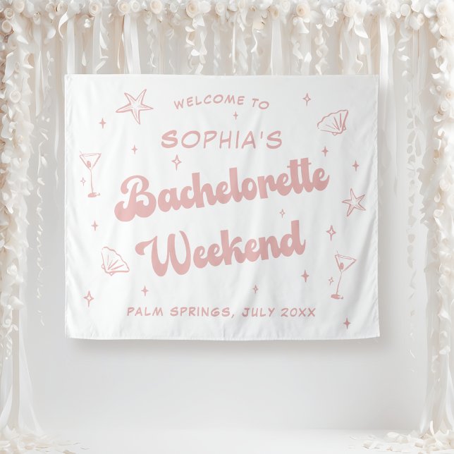 Retro Beach Pink Bachelorette Wandteppich (Von Creator hochgeladen)