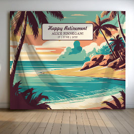 Retro beach retirement Party photo backdrop Wandteppich