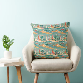 Retro Beach Scene Throw Kissen