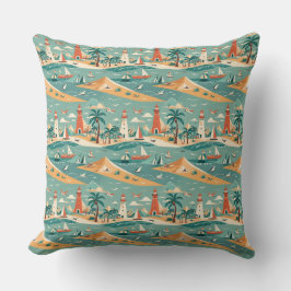 Retro Beach Scene Throw Kissen
