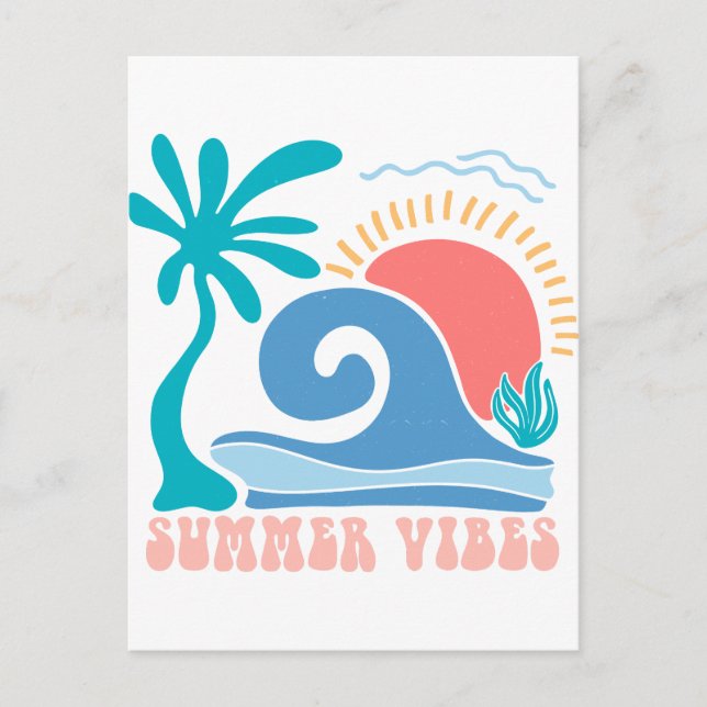 Retro Beach Sun Postcard - "Summer Vibes" Postkarte (Vorderseite)