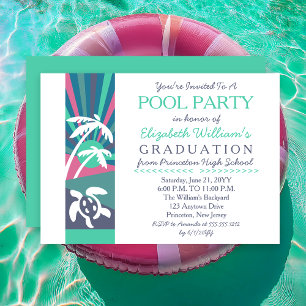 Retro Beach Sunset Abschluss Pool Party Einladung