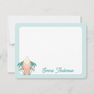 Retro Beach Surfboard Palm Tree Tropical Note Card Mitteilungskarte