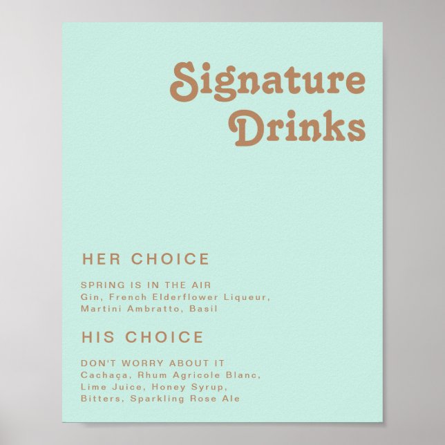 Retro Beach | Unterschrift Aqua Drinks Poster (Vorne)