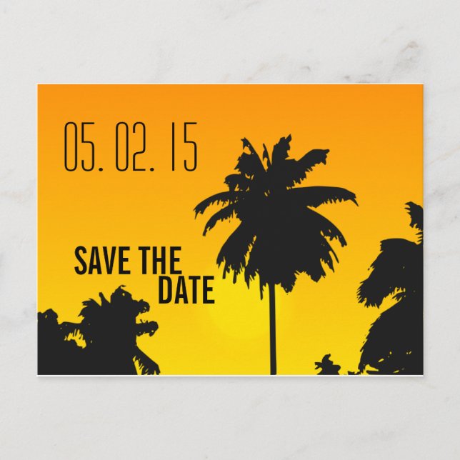 Retro Beach Wedding rettet die Termine Ankündigungspostkarte (Vorderseite)
