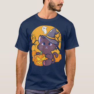 Retro Beängstigende Halloween Black Cat Kostüm Hex T-Shirt