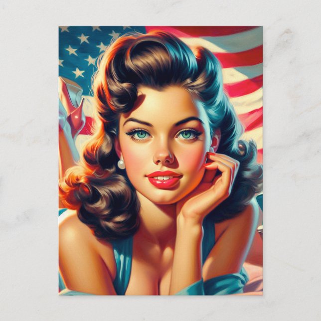 Retro Beautiful American Girl Postkarte (Vorderseite)