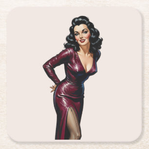 Retro Beautiful Brünett Old Hollywood Glamour Art Rechteckiger Pappuntersetzer