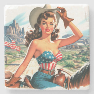 Retro Beautiful Cowgirl Button Up Steinuntersetzer