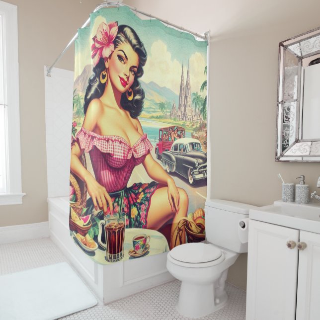 Retro Beauty Hispanic Girl Duschvorhang (Beispiel)