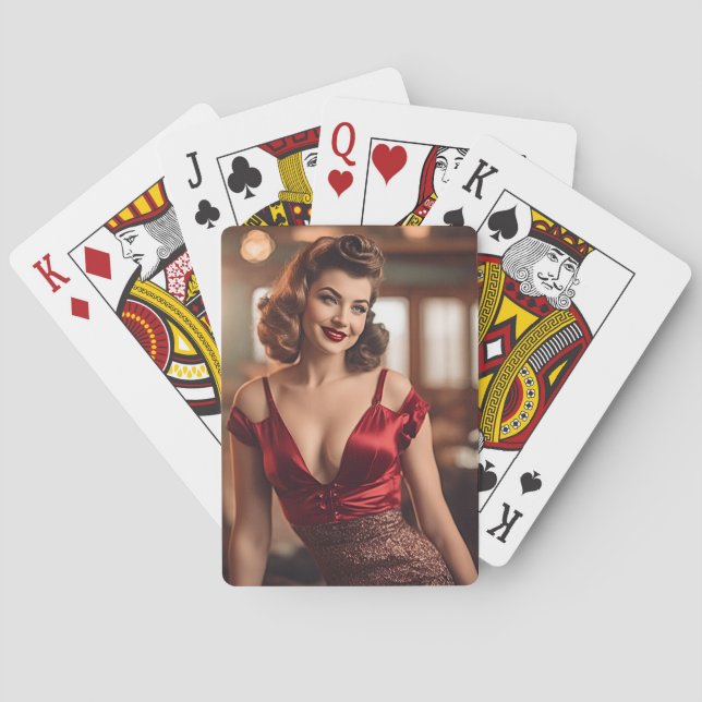 Retro Beauty in Rot Spielkarten (Rückseite)