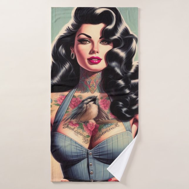 Retro Beauty Tattooot Button hoch Badehandtuch (Badehandtuch)