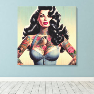 Retro Beauty Tattooot Button hoch Leinwanddruck