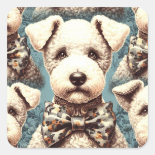 Retro Bedlington Terrier Illustration Quadratischer Aufkleber