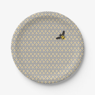 Retro Bee and Honeycomb Grid Pattern Pappteller